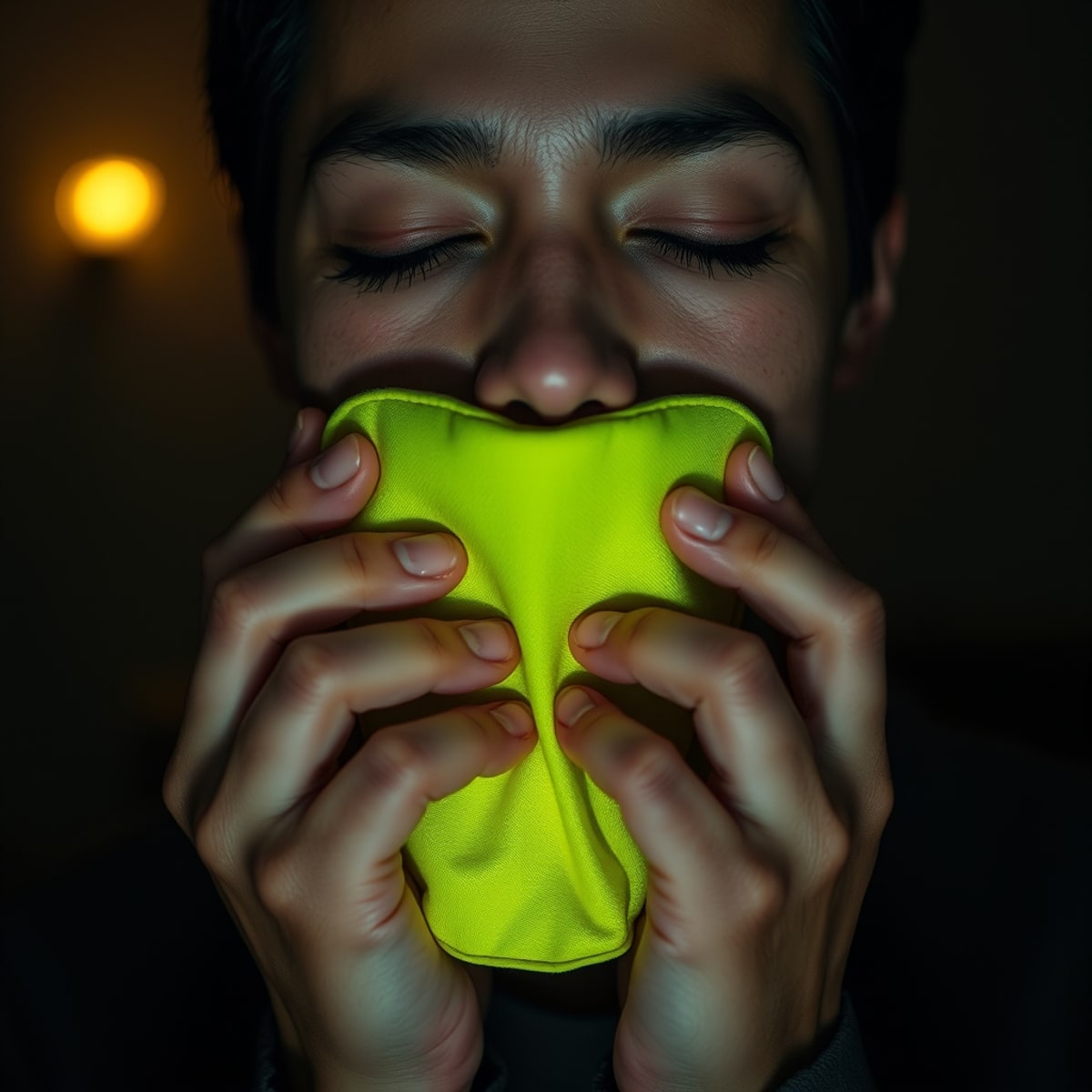 A person pressing the cooling side to their face for a reset